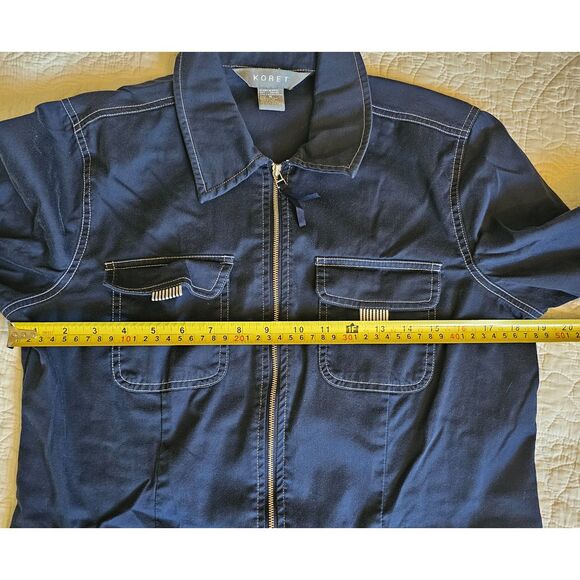 Navy Blue Utility Jacket Koret Size S Contrast Stitching, Zip & Button Pockets - Picture 4 of 6